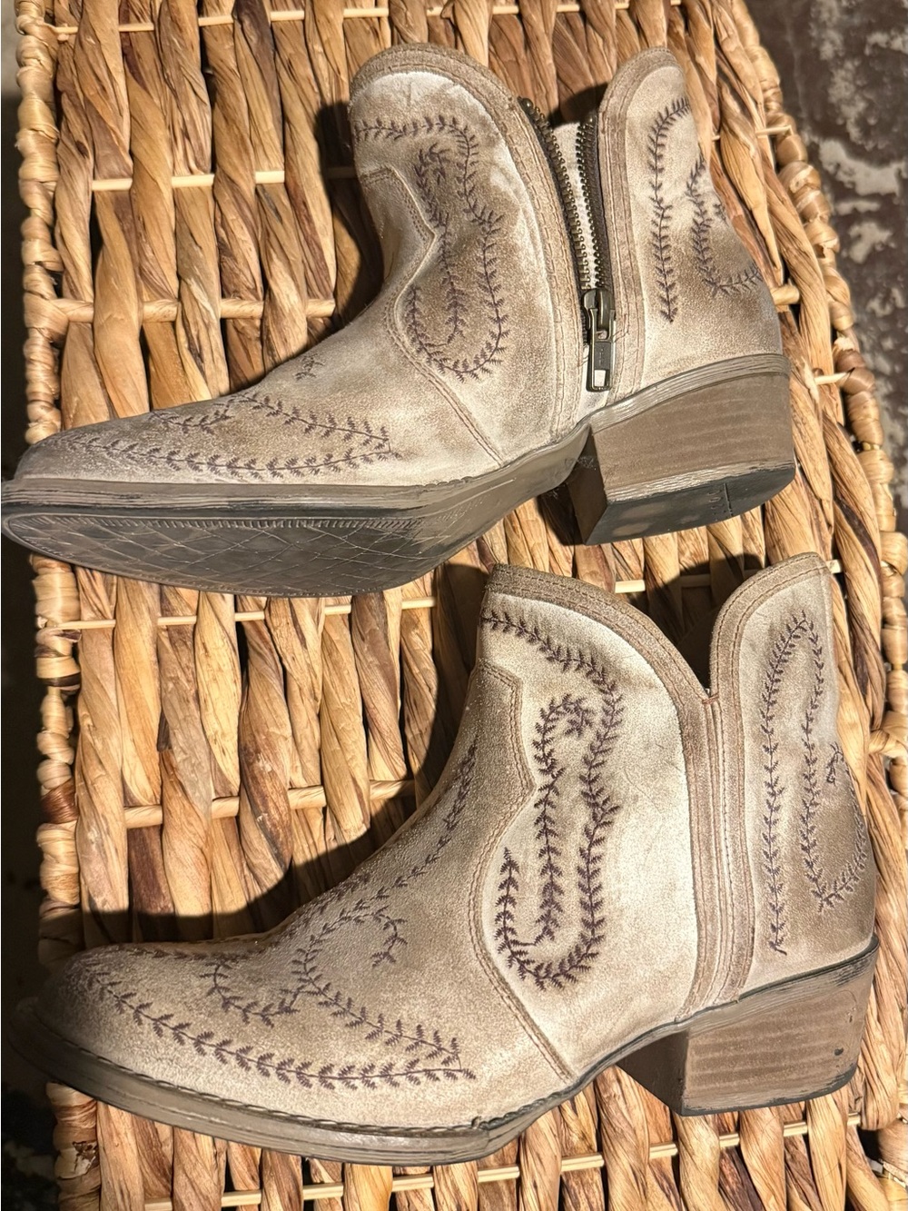 Women's Taupe Embroidered Western Ankle Boots